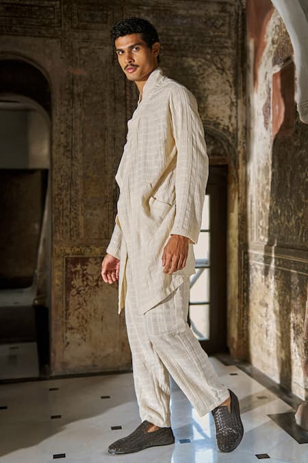 Dash And Dot_Ivory Cotton, Linen Textured Organic Pant _Online_at_Aza_Fashions