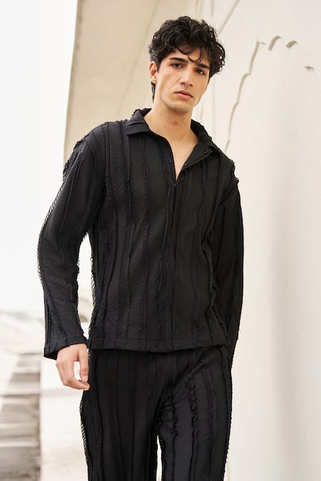 Dash And Dot Textured Pintuck & Raw Edge Organic Cotton Shirt 