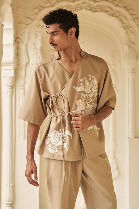 Shop_Dash And Dot_Beige Polyester, Viscose, Spandex Tapered Pant With Front Pleats  _Online_at_Aza_Fashions