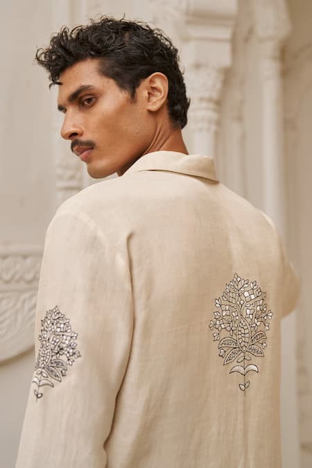 Dash And Dot Motif Embroidered Full Sleeve Shirt 