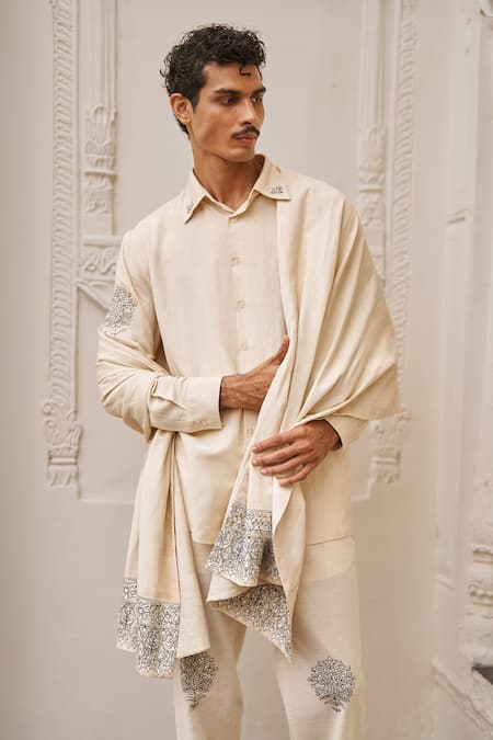 Dash And Dot Motif Embroidered Shirt & Pant Set 