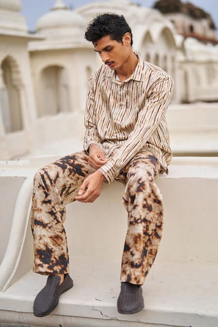 Dash And Dot_Ivory Bemberg Tie-dye Stripe Shirt _Online_at_Aza_Fashions