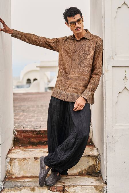 Dash And Dot Black Viscose Crushed Crinkled Pant at Aza Fashions Dash And Dot_Black Viscose Crushed Crinkled Pant _at_Aza_Fashions