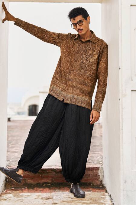 Shop Dash And Dot Black Viscose Crushed Crinkled Pant Shop_Dash And Dot_Black Viscose Crushed Crinkled Pant