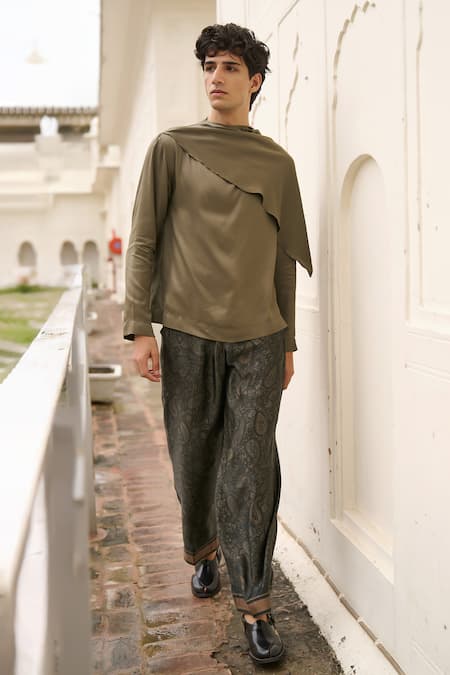 Dash And Dot Scarf Draped Organic Viscose T-Shirt