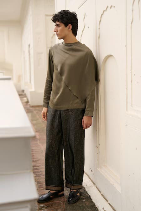 Buy_Dash And Dot_Olive Green Viscose Scarf Draped Organic T-shirt _Online_at_Aza_Fashions