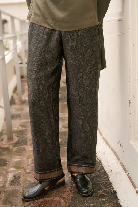 Dash And Dot_Black Viscose Mysore Silk Paisley And Floral Pattern Pant _Online_at_Aza_Fashions