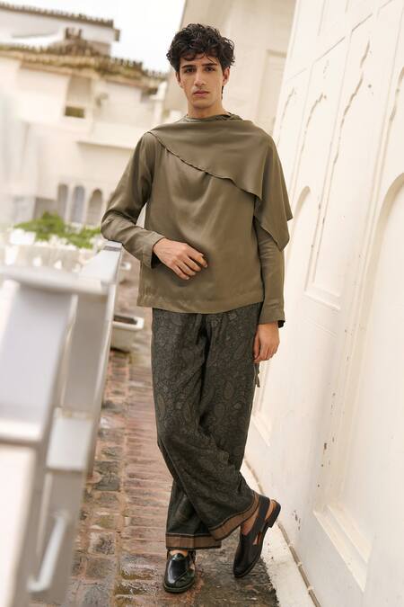 Buy_Dash And Dot_Black Viscose Mysore Silk Paisley And Floral Pattern Pant _Online_at_Aza_Fashions