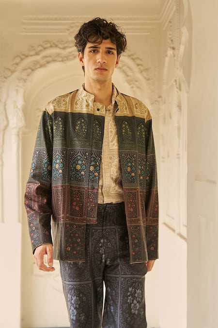 Dash And Dot Mughal Floral Panel Print Jacket 