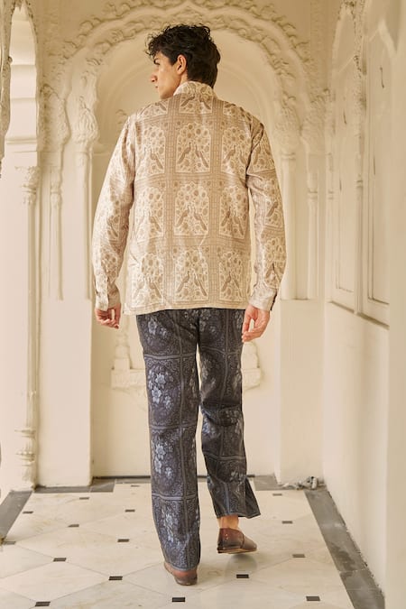 Dash And Dot Mughal Floral & Peacock Print Shirt & Pant Set 