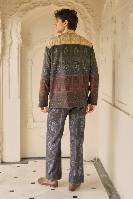 Dash And Dot Mughal Floral Panel Print Jacket & Pant Set 