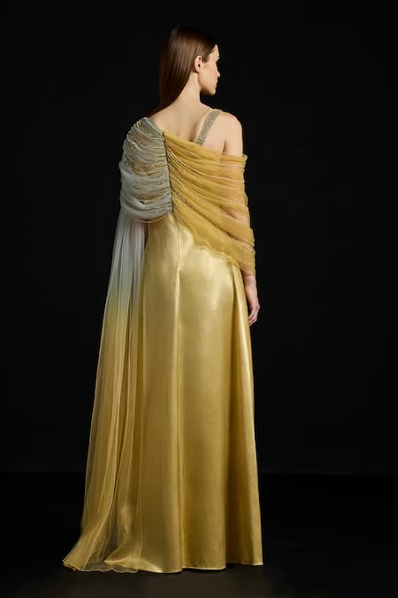 Akhl Gathered Draped Tulle Satin Kaftan Dress 