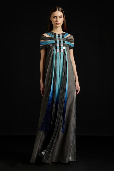 Akhl Interwoven Yoke Metallic Kaftan Dress 