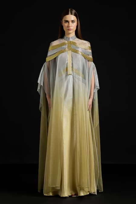 Akhl Satin Overlay Metallic Kaftan Dress 