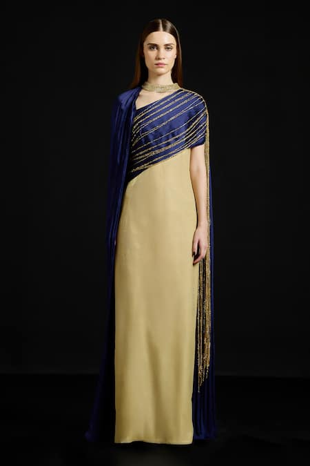 Akhl Draped Sequins Metallic Kaftan Dress 