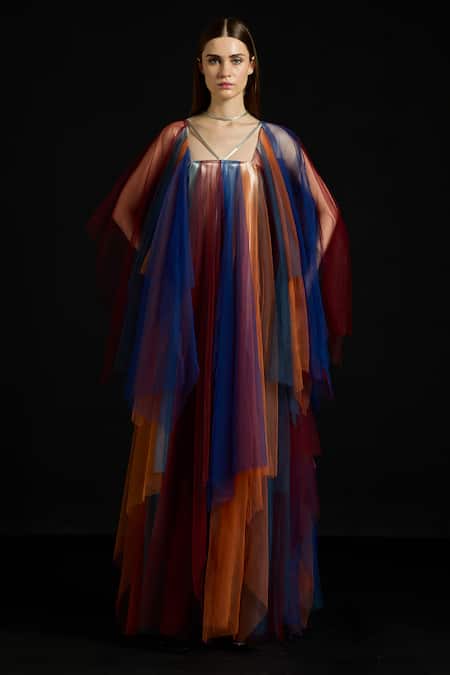 Akhl Multicolor Tulle Fall-Panelled Kaftan 