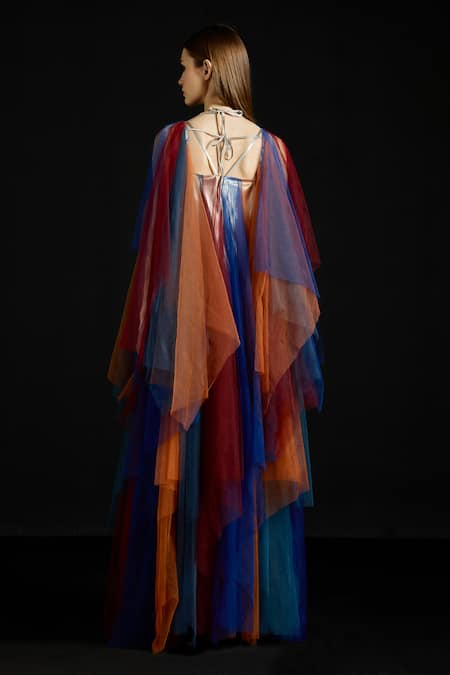 Akhl Multicolor Tulle Fall-Panelled Kaftan 