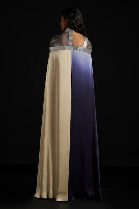 Akhl Gold & Navy Asymmetric Kaftan 