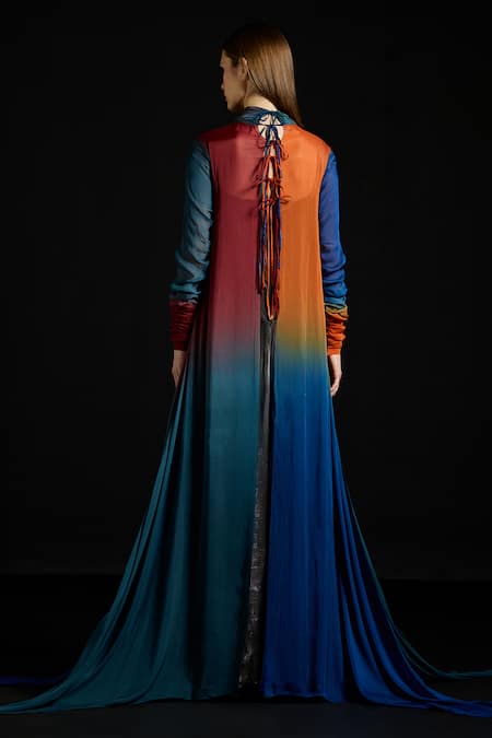 Akhl Collared Gradient Chiffon Cape Dress 