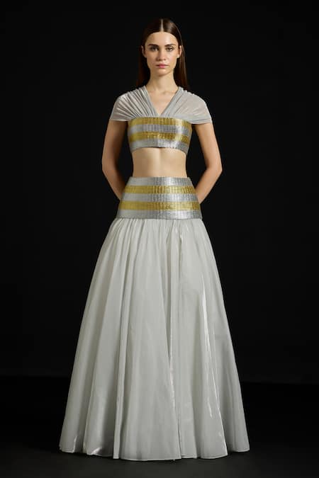 Akhl Zari Striped Metallic Skirt Set 