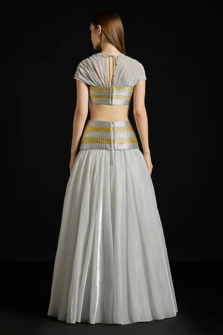 Akhl Zari Striped Metallic Skirt Set 