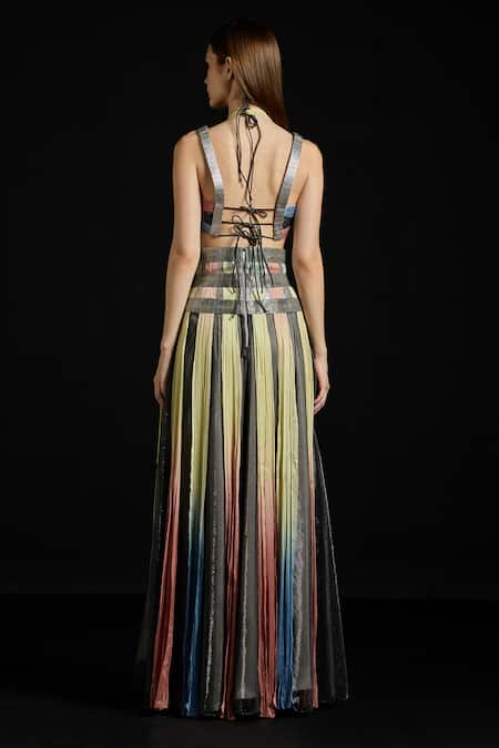 Akhl Multicolor Interwoven Halter Top & Skirt Set 