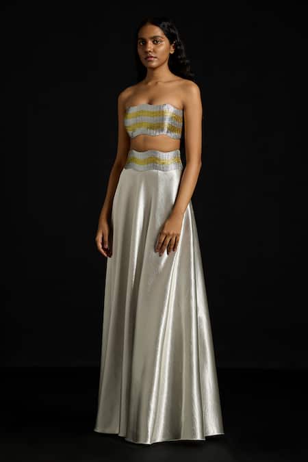 Akhl Metallic Wave Satin Skirt Set 