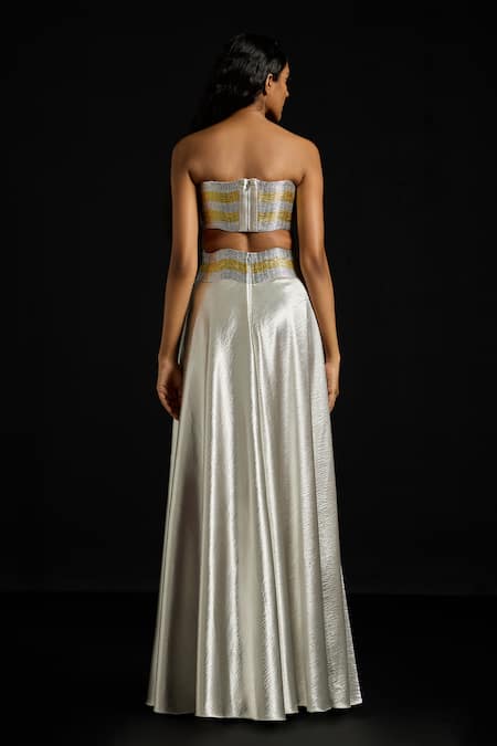 Akhl Metallic Wave Satin Skirt Set 