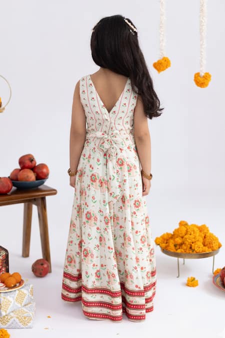 MR Brat Off White Anar Jaal Printed Muslin Lehenga Set 