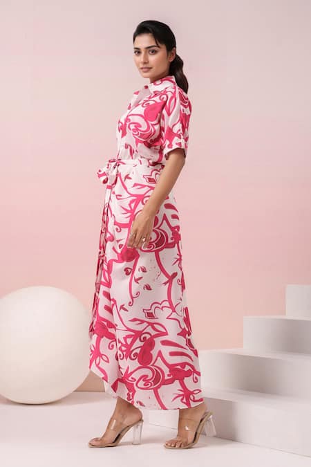 Buy_Naintara Bajaj_Pink Crepe Collared Printed Shirt Maxi Dress _Online_at_Aza_Fashions
