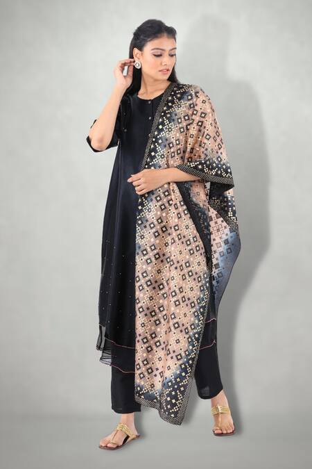 Buy I Am Design Black Silk, Satin, Linen Round Printed And Embroidered Kurta Set Online at Aza Fashions Buy_I Am Design_Black Silk, Satin, Linen Round Printed And Embroidered Kurta Set _Online_at_Aza_Fashions