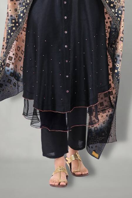 Shop I Am Design Black Silk, Satin, Linen Round Printed And Embroidered Kurta Set Online at Aza Fashions Shop_I Am Design_Black Silk, Satin, Linen Round Printed And Embroidered Kurta Set _Online_at_Aza_Fashions