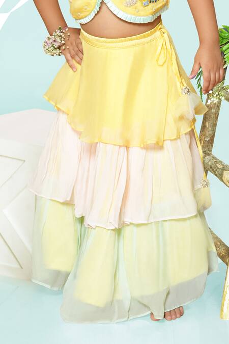 Toddle Kidswear_Yellow Organza, Georgette Embroidery Up In The Air Skirt With Top _Online_at_Aza_Fashions