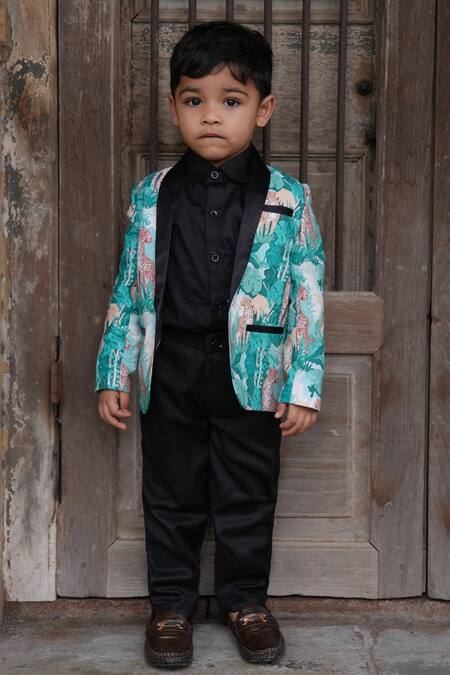 Buy_Funny Bones Clothings_Green Linen Forest And Leopard Blazer Set _Online_at_Aza_Fashions