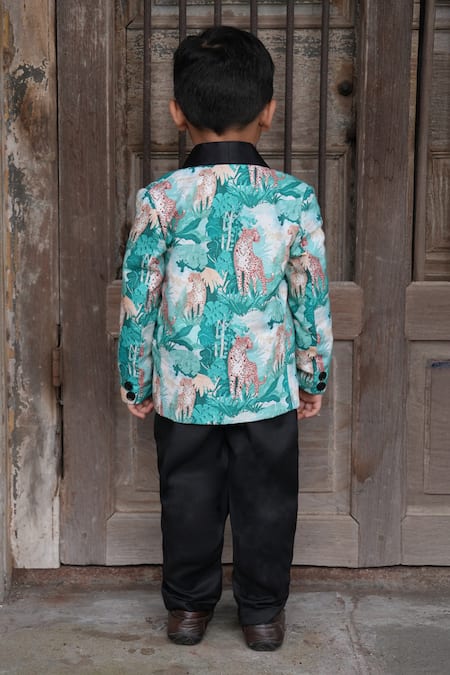 Funny Bones Clothings Green Forest & Leopard Blazer Set 