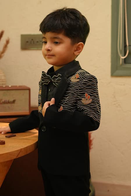 Buy_Funny Bones Clothings_Black Embroidery Ocean Voyage Blazer Set _Online_at_Aza_Fashions