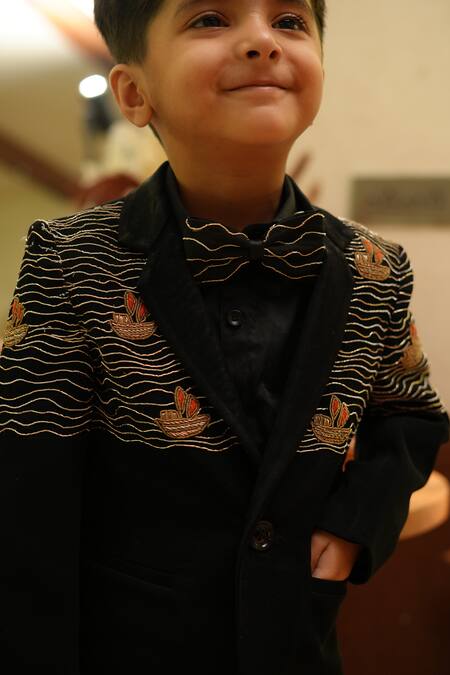 Shop_Funny Bones Clothings_Black Embroidery Ocean Voyage Blazer Set _Online_at_Aza_Fashions