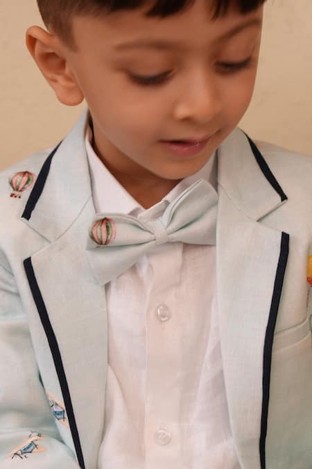 Buy_Funny Bones Clothings_Blue Linen Nature Flights Pure Blazer Set _Online_at_Aza_Fashions