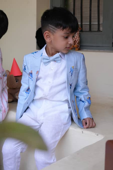 Buy_Funny Bones Clothings_Blue Linen Royal Toika Pure Blazer Set _Online_at_Aza_Fashions