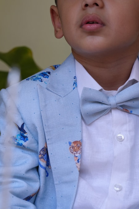 Funny Bones Clothings_Blue Linen Royal Toika Pure Blazer Set _at_Aza_Fashions