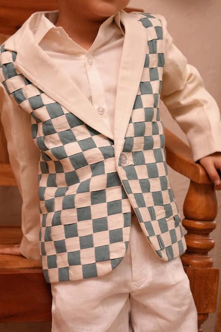 Funny Bones Clothings_Cream Linen Mint Merge Pure Intersect Blazer Set _Online_at_Aza_Fashions