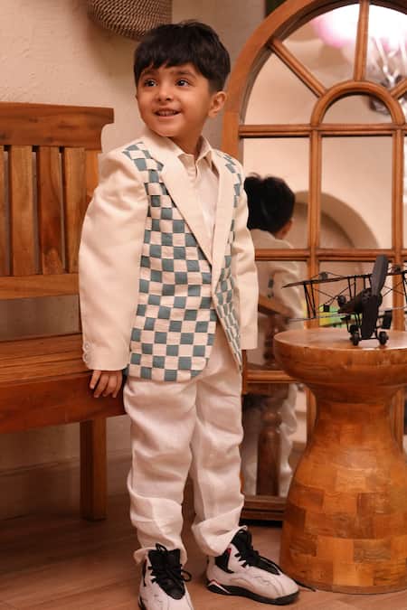 Funny Bones Clothings Mint Merge Pure Linen Intersect Blazer Set 