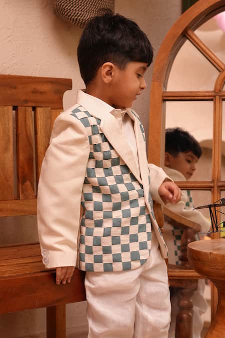 Buy_Funny Bones Clothings_Cream Linen Mint Merge Pure Intersect Blazer Set 