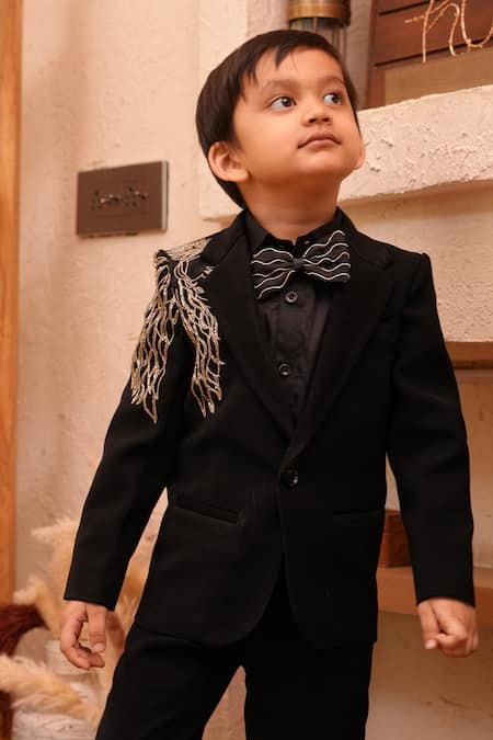 Funny Bones Clothings_Black Embroidery, Metallic Thread Lioncrest Premium Blazer Set _Online_at_Aza_Fashions