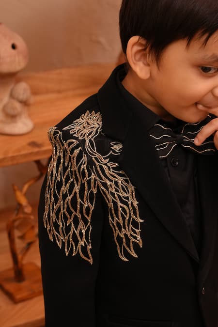 Shop_Funny Bones Clothings_Black Embroidery, Metallic Thread Lioncrest Premium Blazer Set _Online_at_Aza_Fashions