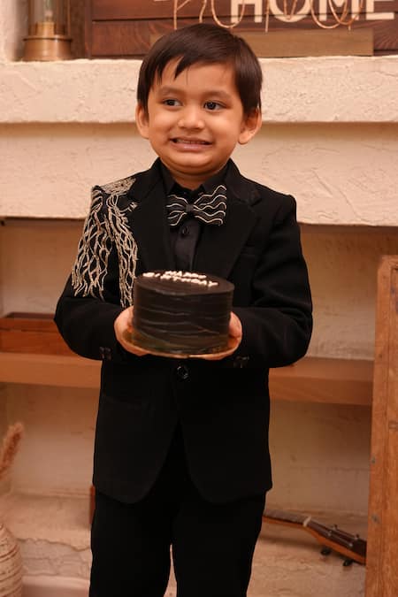 Funny Bones Clothings_Black Embroidery, Metallic Thread Lioncrest Premium Blazer Set _at_Aza_Fashions