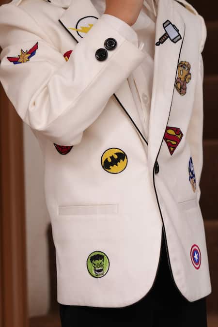 Funny Bones Clothings_White Embroidery Avenger Mode Blazer Set _at_Aza_Fashions