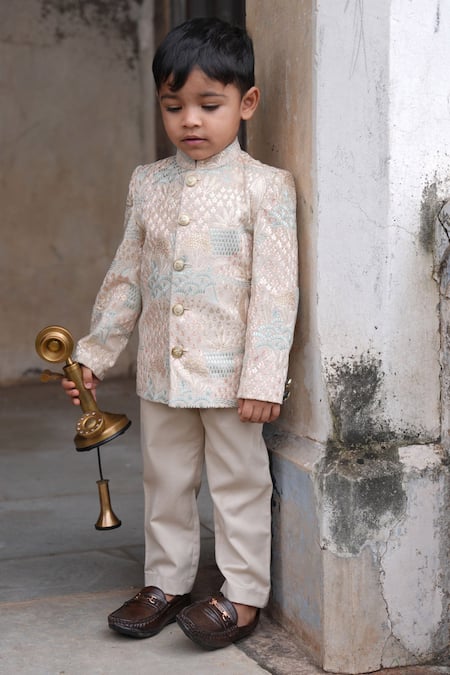 Shop_Funny Bones Clothings_Cream Velvet Embroidery, Studs Deer Jodhpuri Set _Online_at_Aza_Fashions