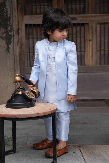 Funny Bones Clothings_Sky Blue Silk Embroidery Open Jodhpuri Set _Online_at_Aza_Fashions