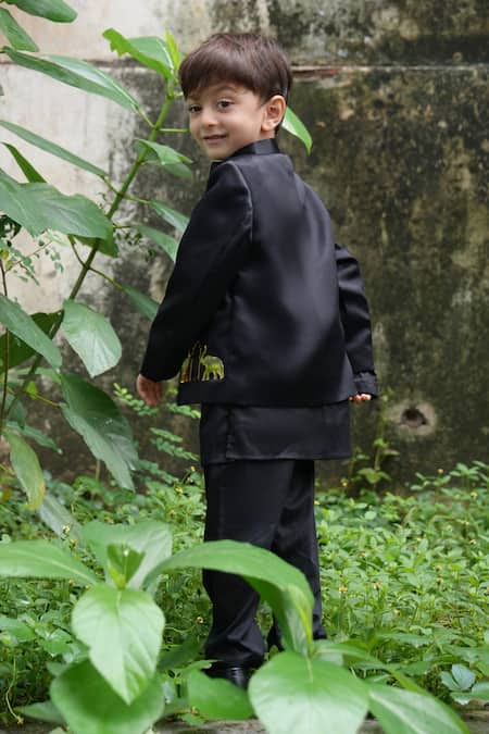 Funny Bones Clothings Black Elephant Open Jodhpuri Set 